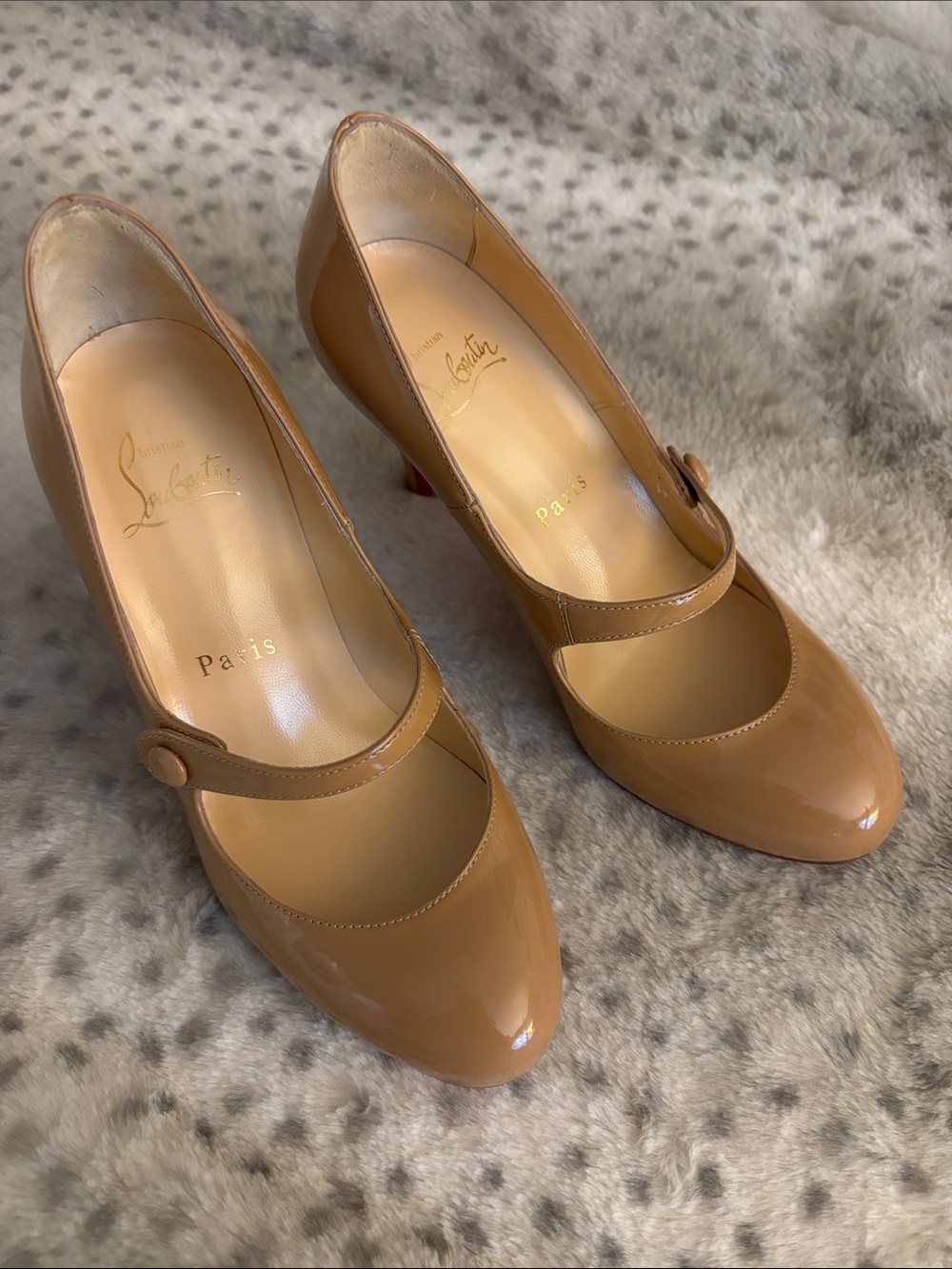 Christian Louboutin Tan Patent Mary Jane Heels